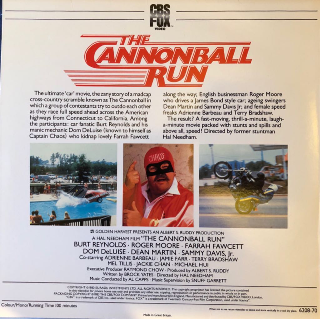 Cannonball Run VHS movie collectible [Barcode 026359060939] - Main Image 2
