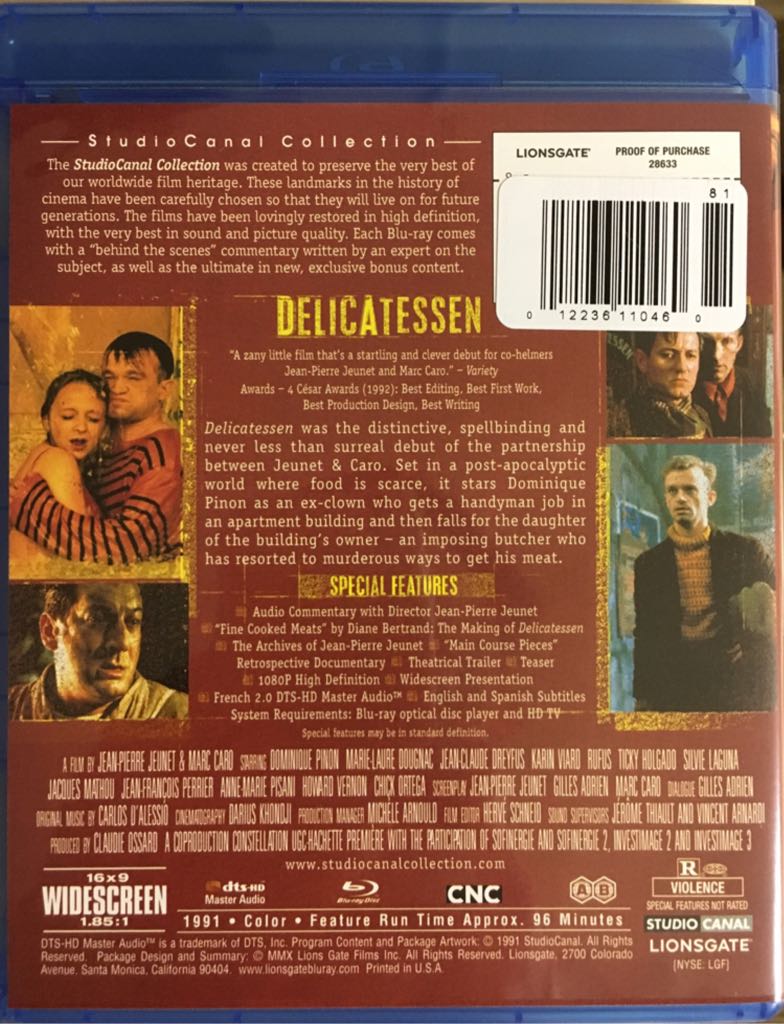 Delicatessen Blu-ray movie collectible [Barcode 012236110460] - Main Image 2
