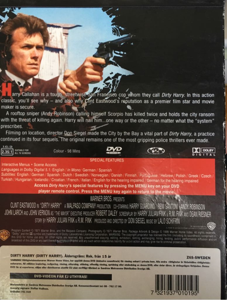 Dirty Harry DVD movie collectible [Barcode 7321937010195] - Main Image 2
