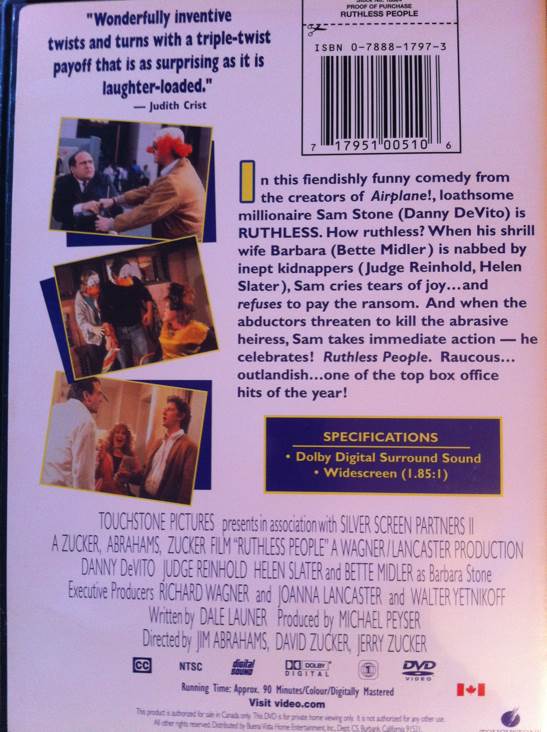 Ruthless People DVD movie collectible [Barcode 717951005106] - Main Image 2