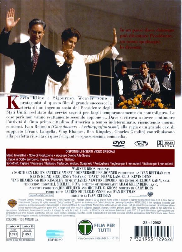 @DVD KEVIN KLINE (1993) Dave DVD movie collectible [Barcode 883929039975] - Main Image 2