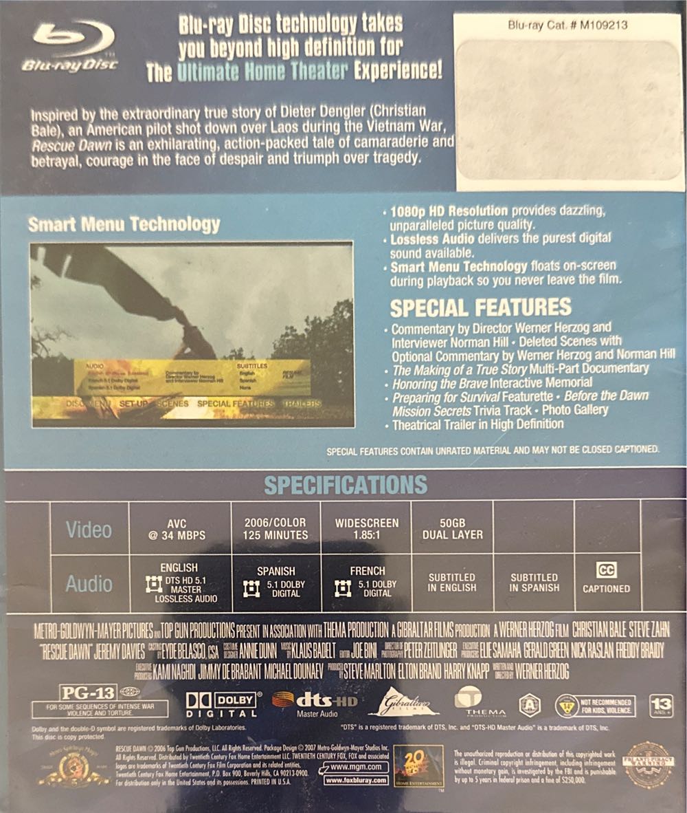 Rescue Dawn Blu-ray movie collectible [Barcode 8715664051788] - Main Image 2