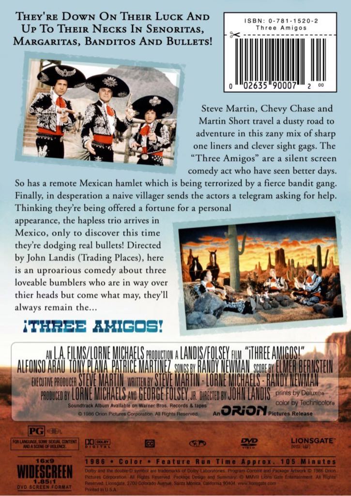 Three Amigos! DVD movie collectible [Barcode 8712626006466] - Main Image 2