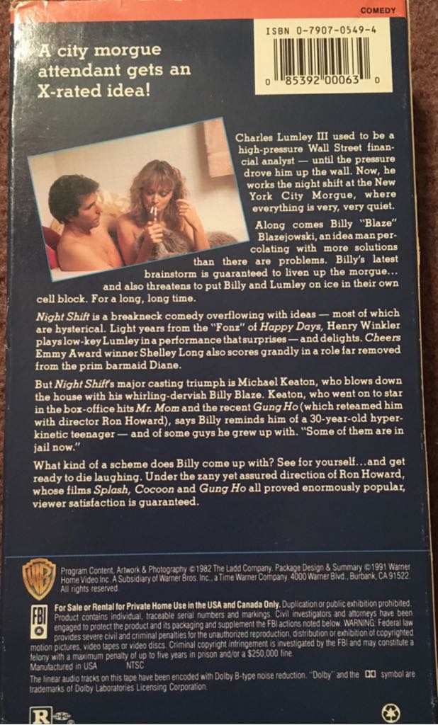Night Shift VHS movie collectible [Barcode 085392000630] - Main Image 2