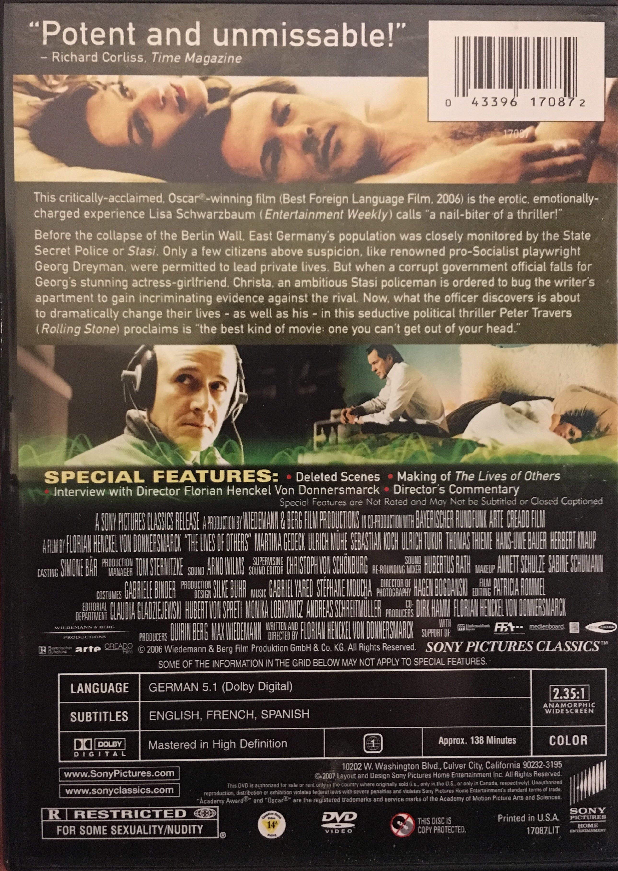 The Lives of Others DVD movie collectible [Barcode 043396170872] - Main Image 2