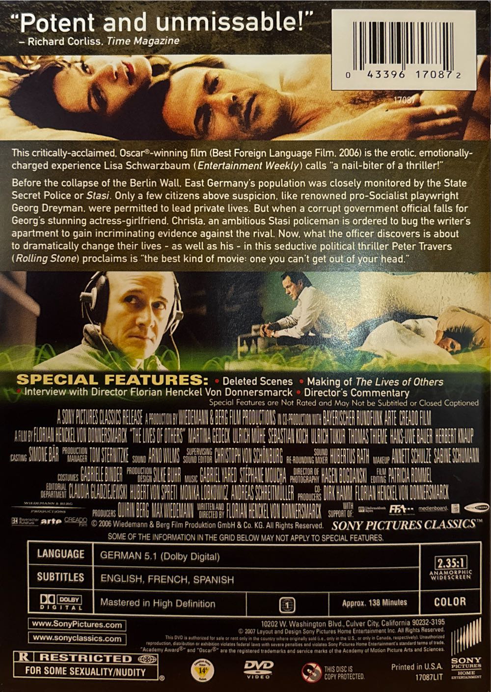 The Lives of Others DVD movie collectible [Barcode 043396170872] - Main Image 4