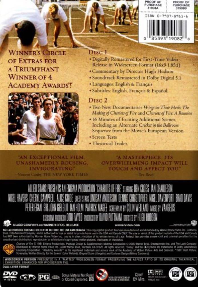 Chariots of Fire DVD movie collectible [Barcode 883929157860] - Main Image 2