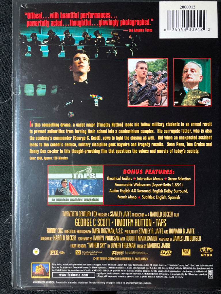 Taps DVD movie collectible [Barcode 024543009122] - Main Image 2