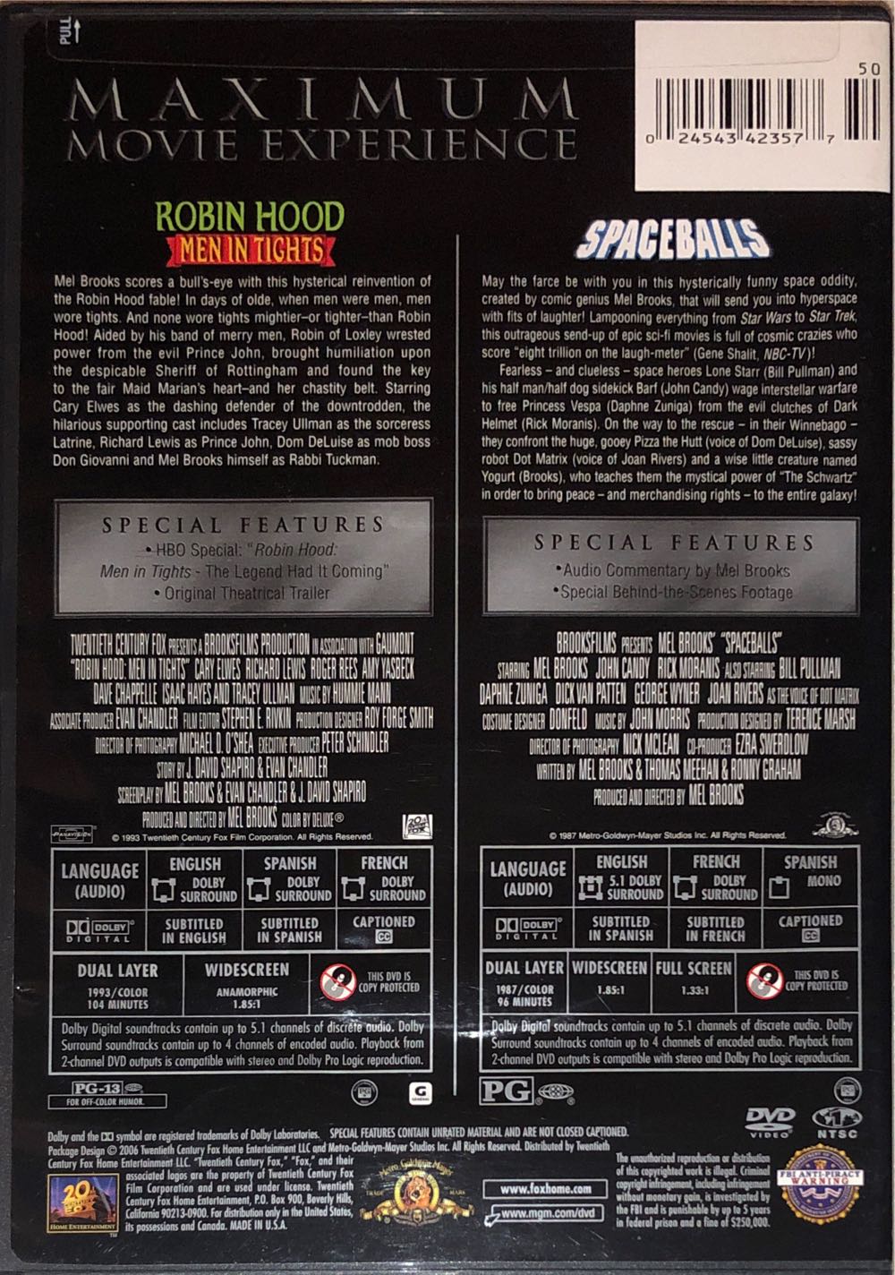Robin Hood Men in Tights / Spaceballs DVD movie collectible [Barcode 024543423577] - Main Image 2