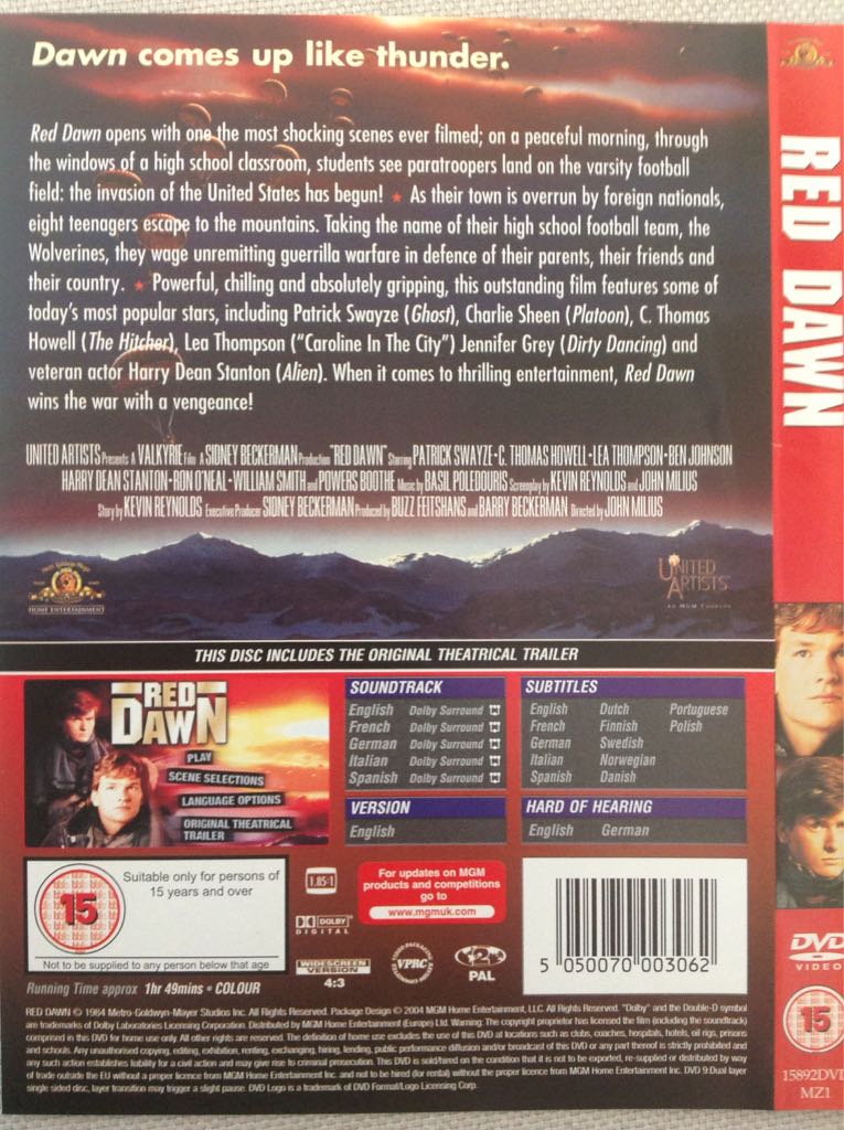 Red Dawn DVD movie collectible [Barcode 5050070003062] - Main Image 2