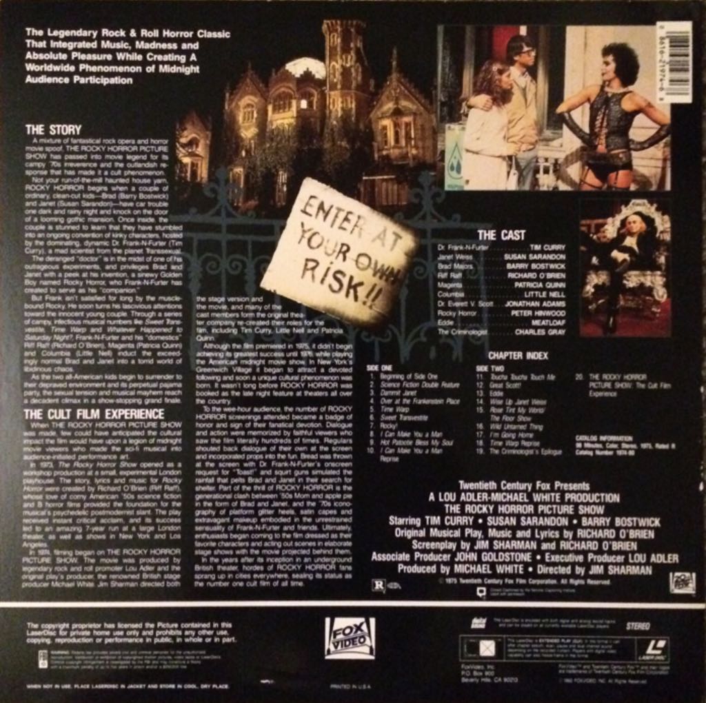 The Rocky Horror Picture Show Laser Disc movie collectible [Barcode 086162197468] - Main Image 2