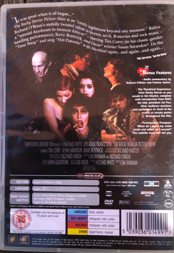 The Rocky Horror Picture Show DVD movie collectible [Barcode 5039036014991] - Main Image 2