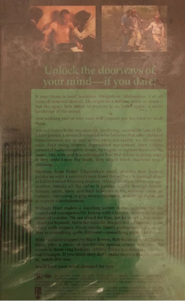 Altered States VHS movie collectible - Main Image 2