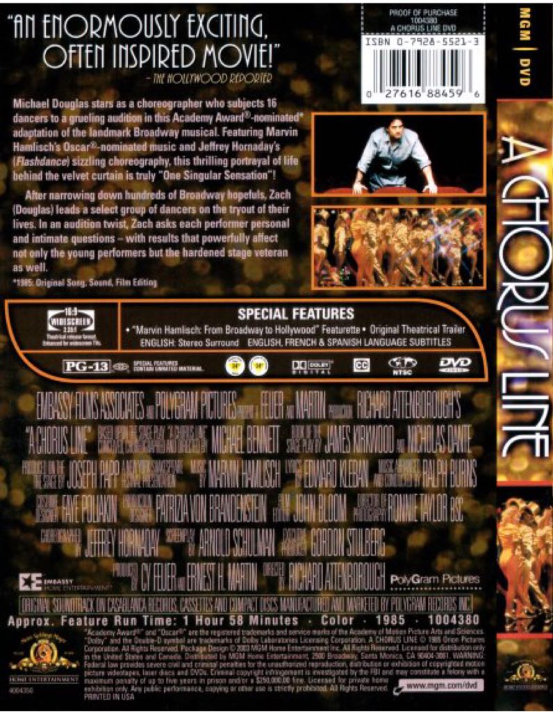 A Chorus Line DVD movie collectible [Barcode 027616884596] - Main Image 2