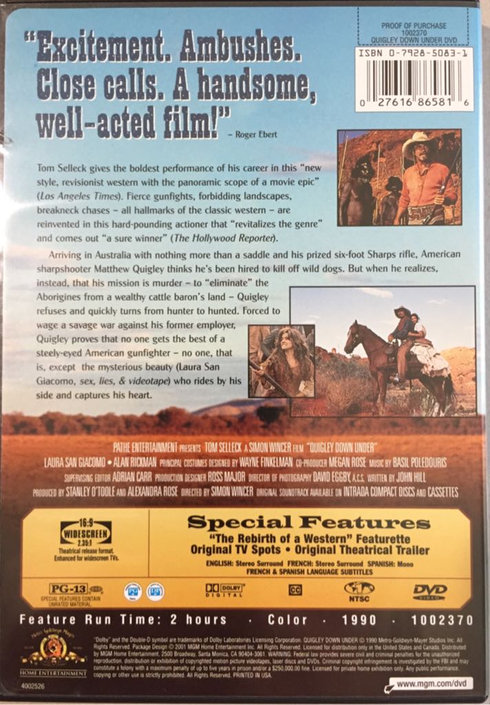Quigley Down Under (3-NOV) PLUTO/TUBI 16mm movie collectible [Barcode 021616865876] - Main Image 2
