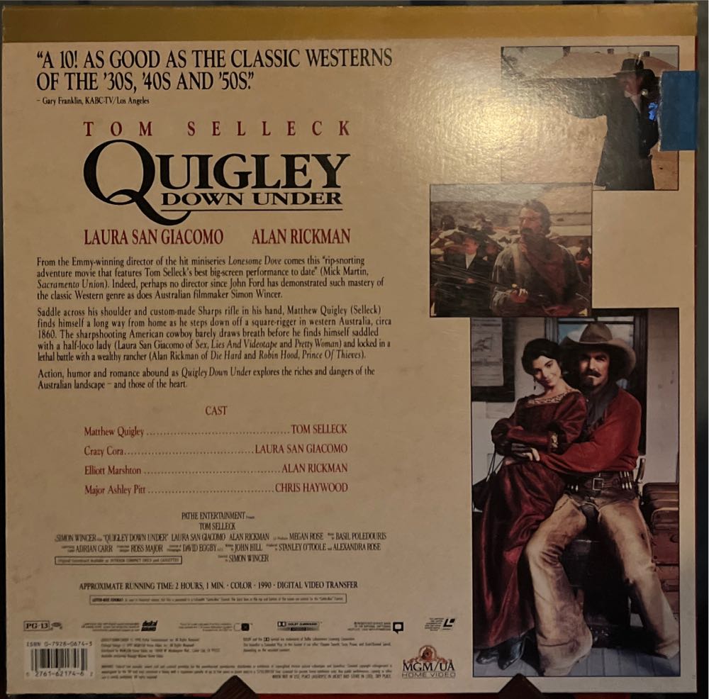 Quigley Down Under Laser Disc movie collectible [Barcode 027616217462] - Main Image 2
