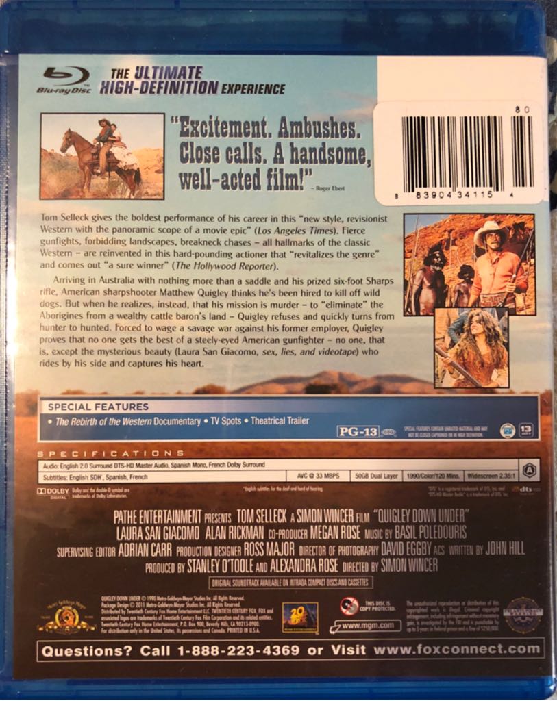 Quigley Down Under Blu-ray movie collectible [Barcode 883904341154] - Main Image 2