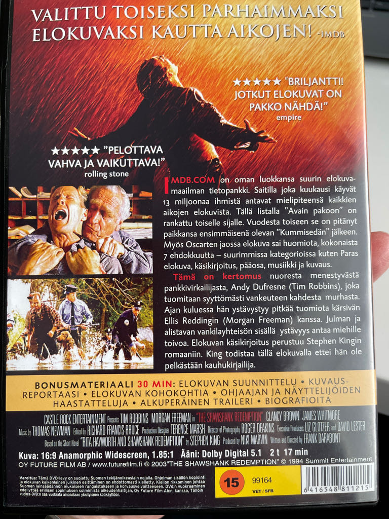 Rita Hayworth Avain Pakoon - Shawshank Redemption DVD movie collectible [Barcode 6416548811215] - Main Image 2