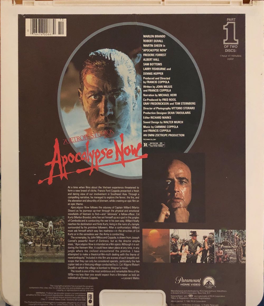 Apocalypse Now CED movie collectible [Barcode 076476006679] - Main Image 2