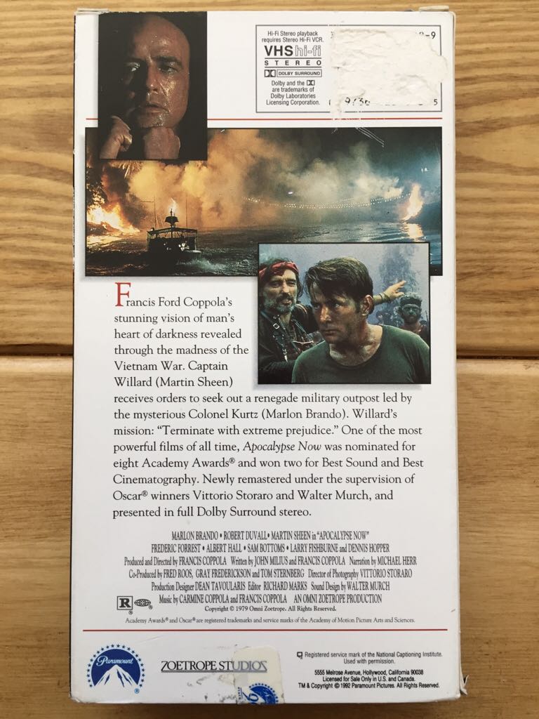 Apocalypse Now VHS movie collectible [Barcode 097360230635] - Main Image 2