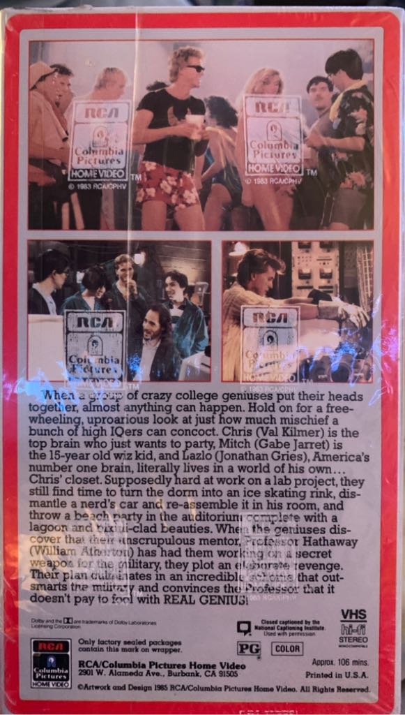 Real Genius VHS movie collectible [Barcode 043396605688] - Main Image 2