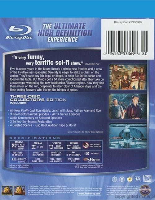 Firefly: The Complete Series Blu-ray movie collectible [Barcode 124543433696] - Main Image 2