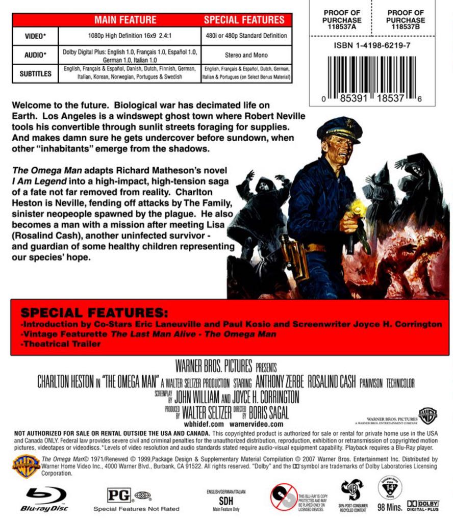 Charlton Heston: The Omega Man DVD movie collectible [Barcode 085391293996] - Main Image 2