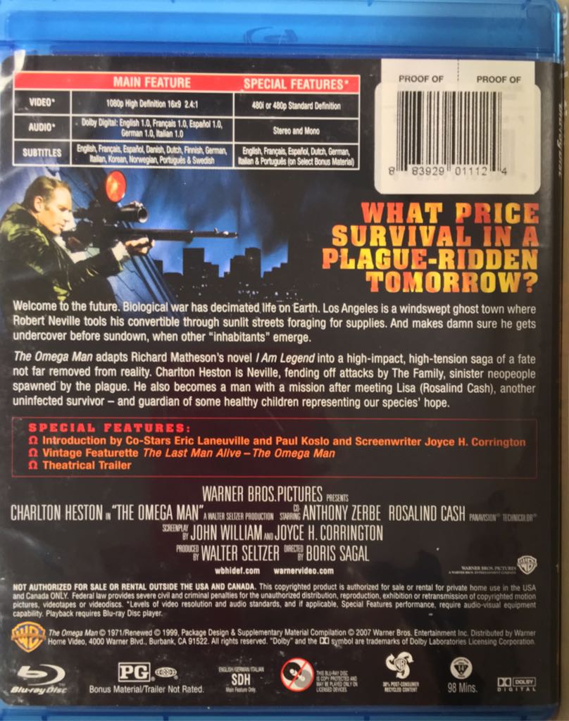 Omega Man, The (BR) Blu-ray movie collectible [Barcode 883929011124] - Main Image 2