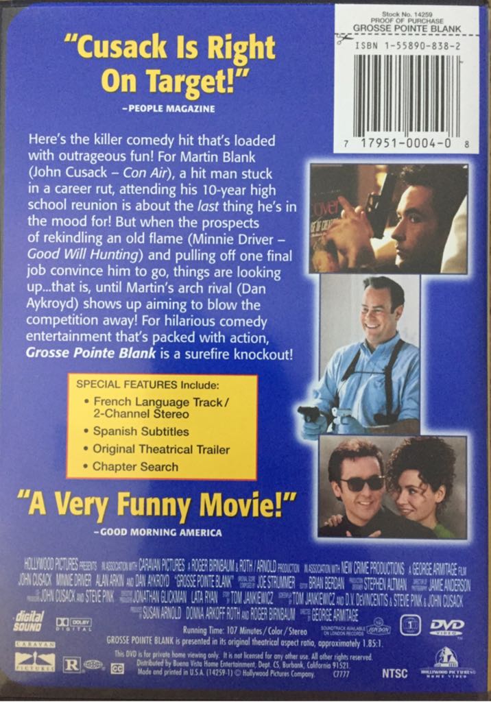 Grosse Pointe Blank DVD movie collectible [Barcode 717951000408] - Main Image 2