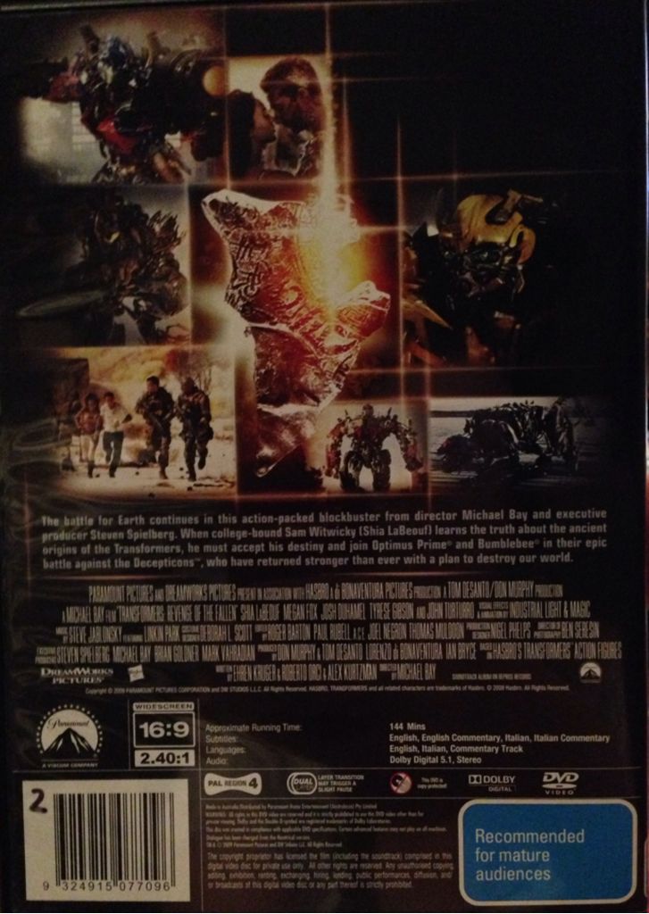 Transformers: Revenge of the Fallen DVD movie collectible [Barcode 9324915077096] - Main Image 2
