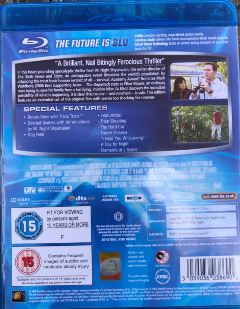 The Happening Blu-ray movie collectible [Barcode 5039036038690] - Main Image 2