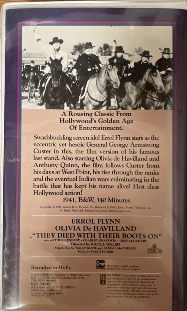 They Died With Their Boots On VHS movie collectible [Barcode 027616185730] - Main Image 2
