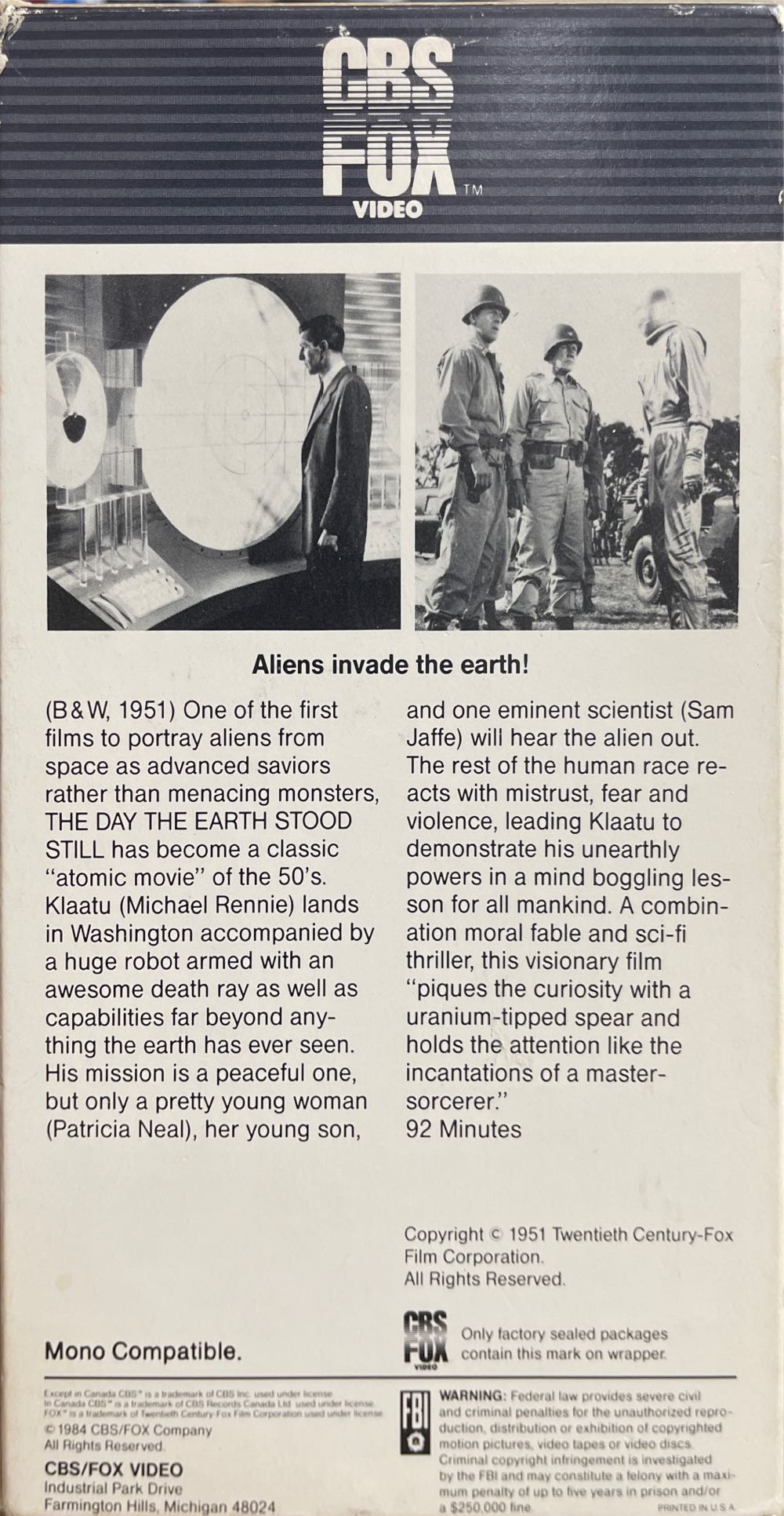 Day the Earth Stood Still, The VHS movie collectible [Barcode 02454370854481] - Main Image 2