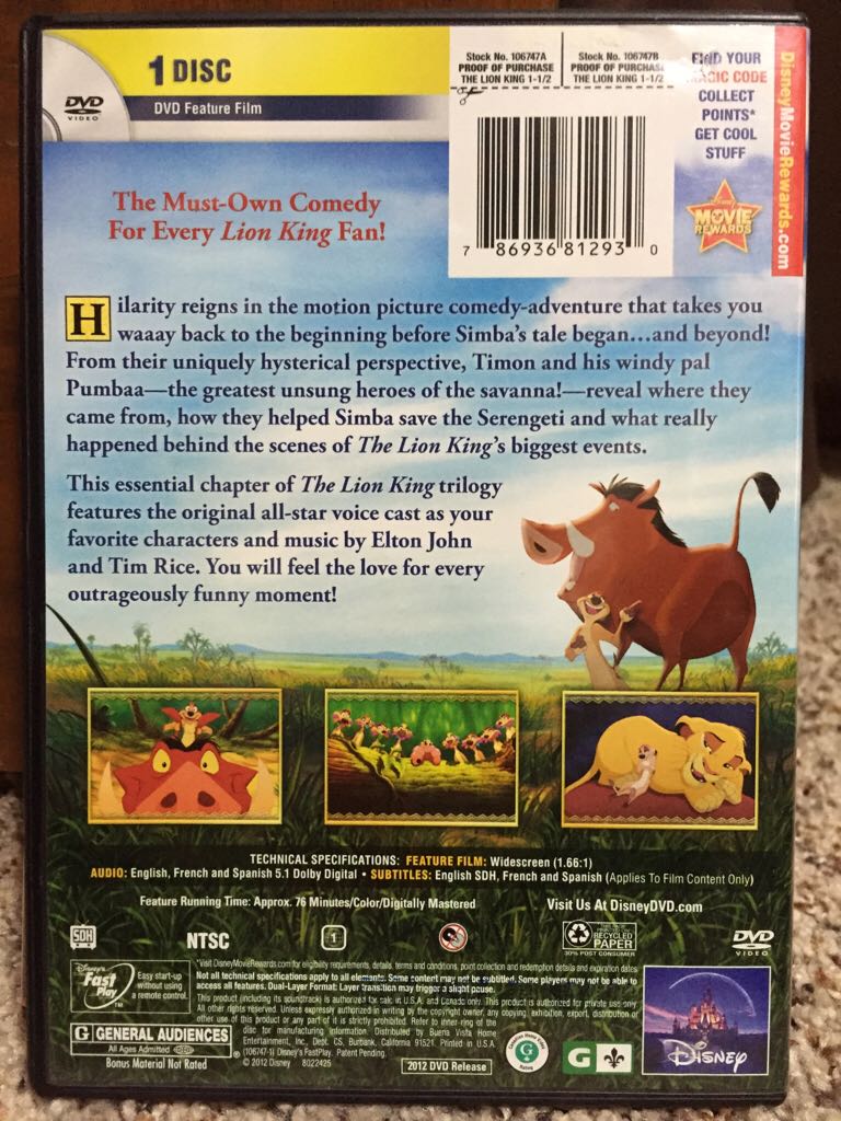 Lion King 1.5, The DVD movie collectible [Barcode 786936812930] - Main Image 2
