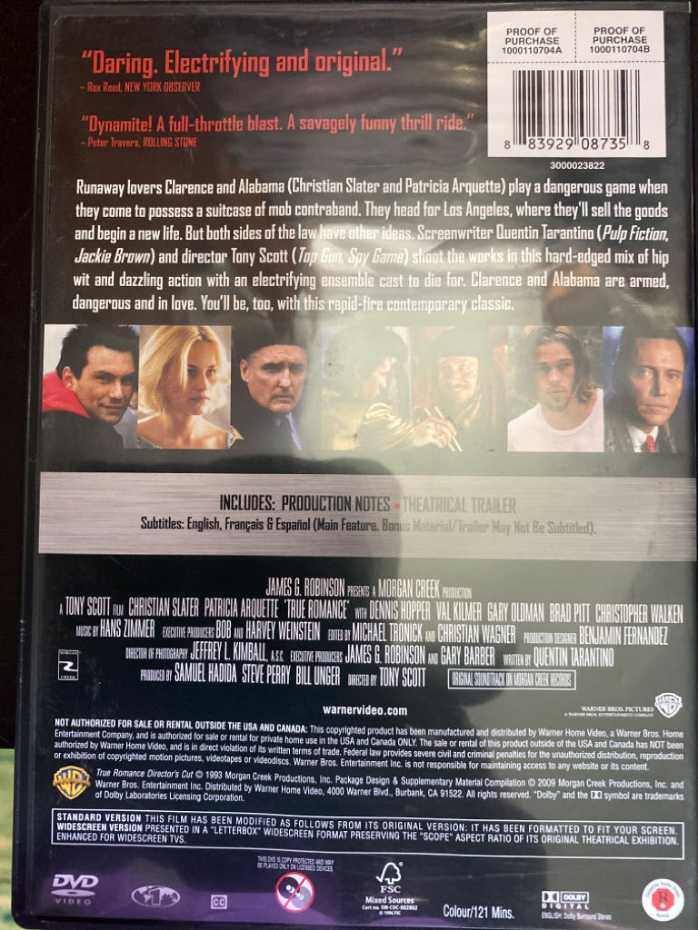 True Romance DVD movie collectible [Barcode 883929087358] - Main Image 2