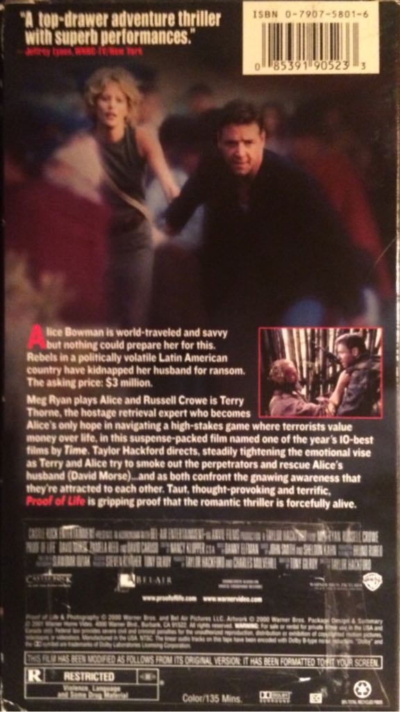 Proof of Life VHS movie collectible [Barcode 085391905233] - Main Image 2