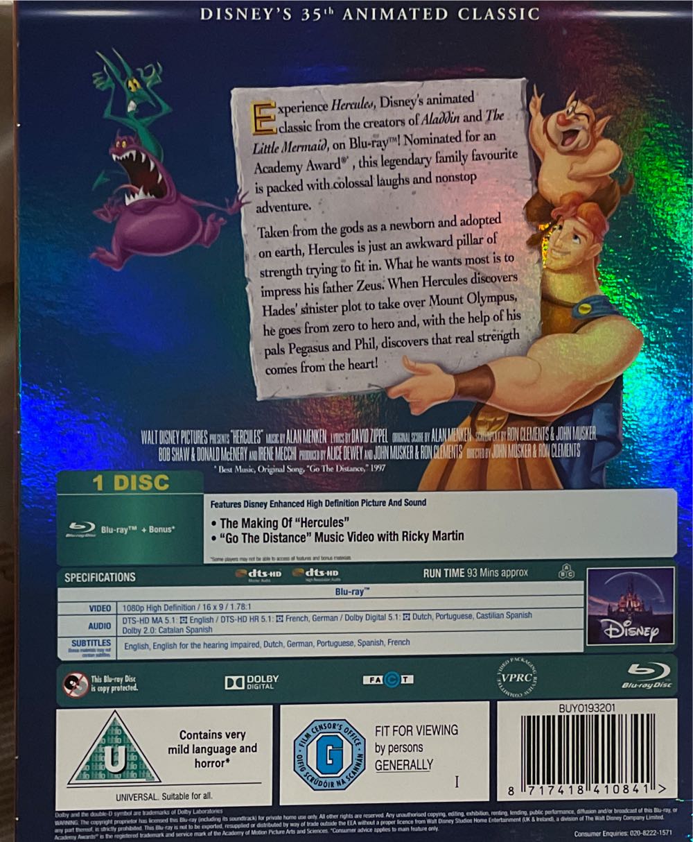 Hercules Blu-ray movie collectible [Barcode 8717418410841] - Main Image 2