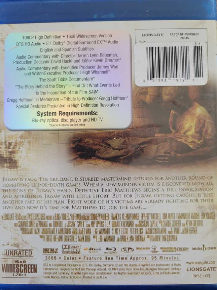 Saw II DVD movie collectible [Barcode 031398119722] - Main Image 2