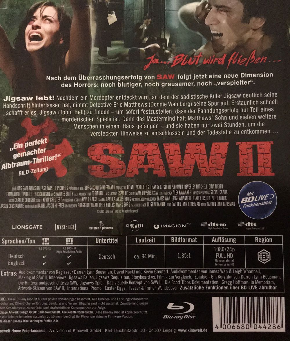 Saw II - Saw Complete Series Blu-ray movie collectible [Barcode 4006680044286] - Main Image 2