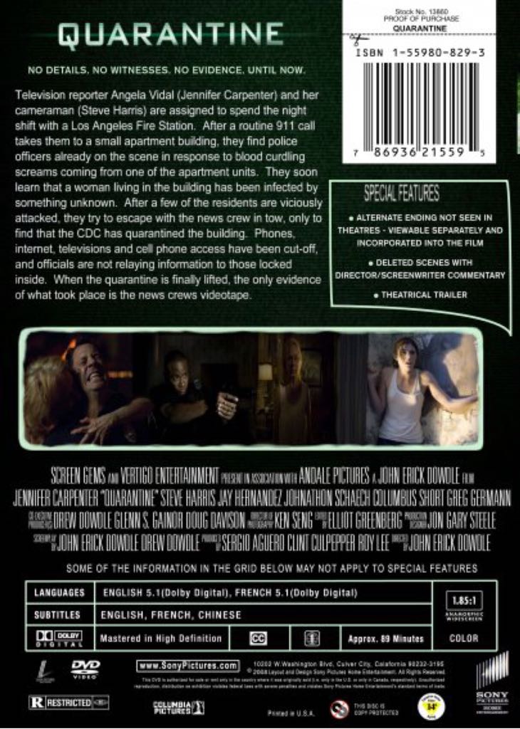 Quarantine DVD movie collectible [Barcode 043396253674] - Main Image 2
