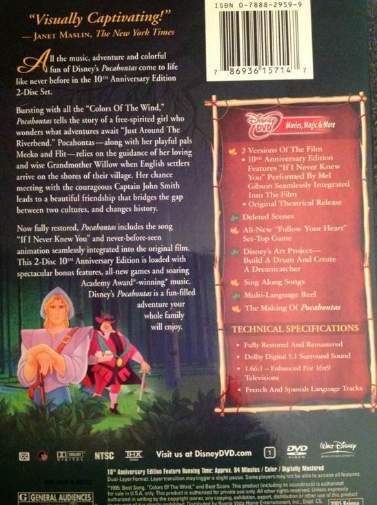Pocahontas DVD movie collectible [Barcode 786936157147] - Main Image 2