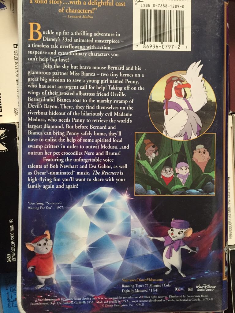 The Rescuers VHS movie collectible [Barcode 0786936079722] - Main Image 2