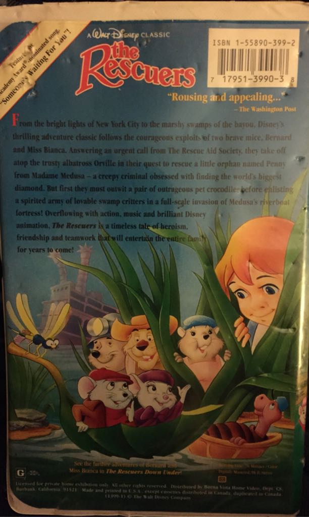 The Rescuers VHS movie collectible [Barcode 717951399038] - Main Image 2