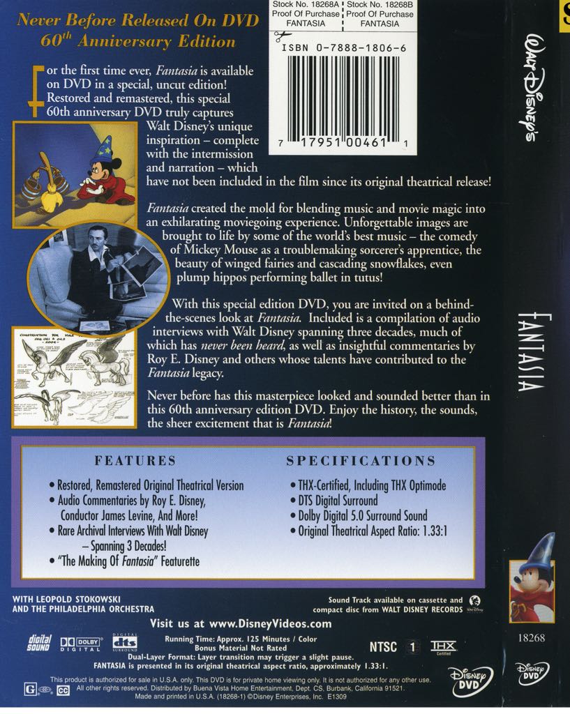 Fantasia DVD movie collectible [Barcode 0717951004611] - Main Image 2