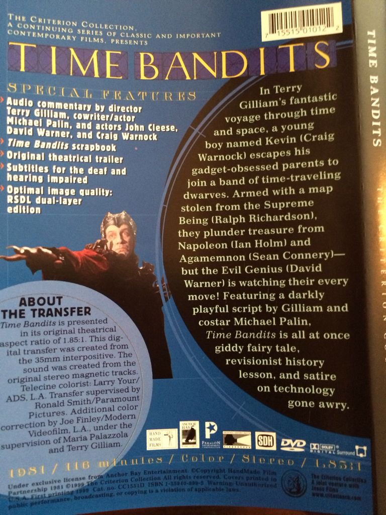 Time Bandits DVD movie collectible [Barcode 715515010122] - Main Image 2
