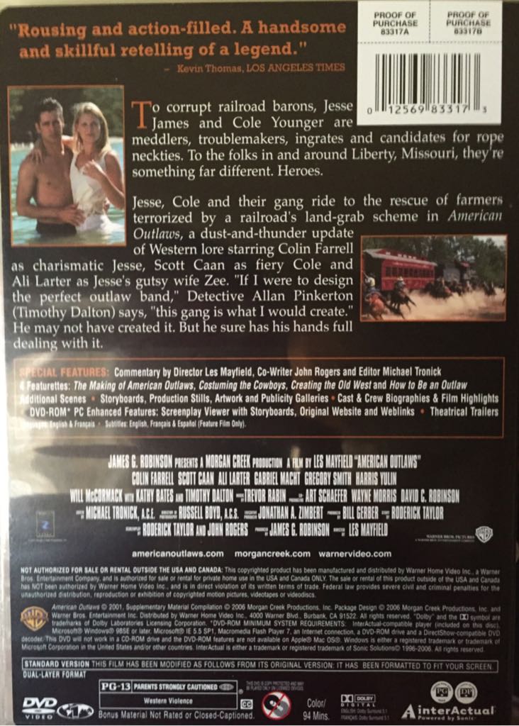 American Outlaws DVD movie collectible [Barcode 012569833173] - Main Image 2