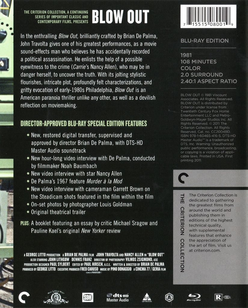 Blow Out Blu-ray movie collectible [Barcode 715515080019] - Main Image 2