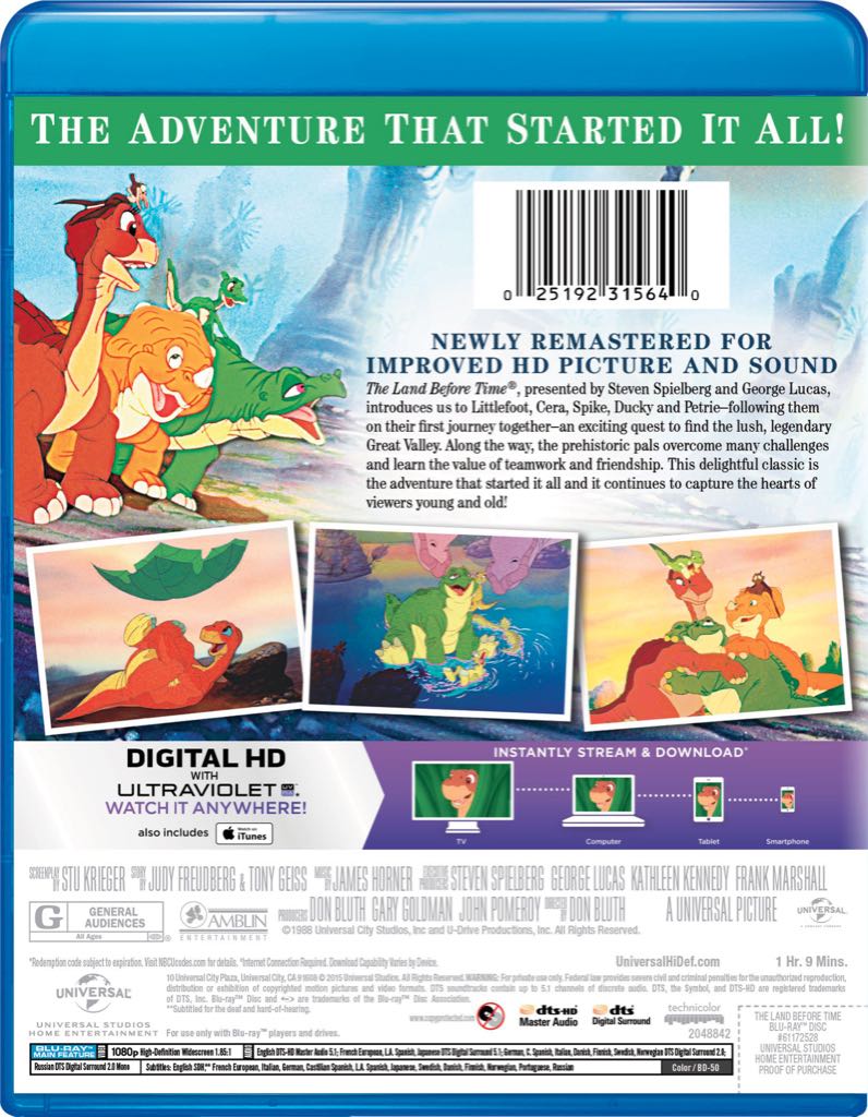 The Land Before Time Blu-ray movie collectible [Barcode 025192315640] - Main Image 2