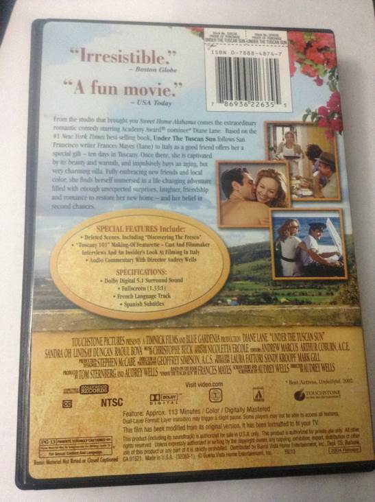 Under the Tuscan Sun.  F-12 DVD movie collectible [Barcode 786936226355] - Main Image 2