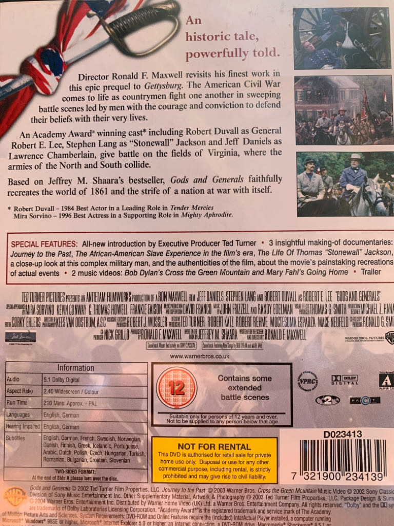 Gods and Generals DVD movie collectible [Barcode 7321900234139] - Main Image 2